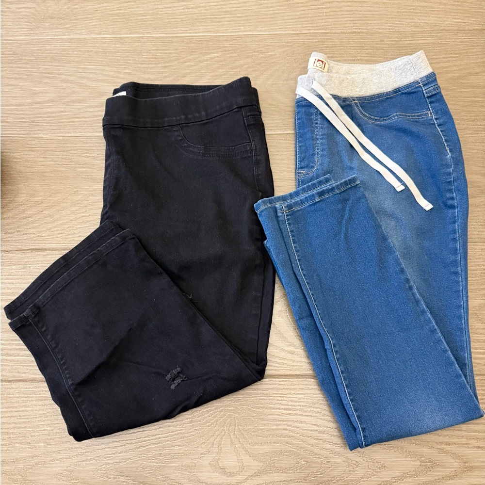 lei Women's Lot of 2 Pull-On Jeggings - Black & Blue Denim